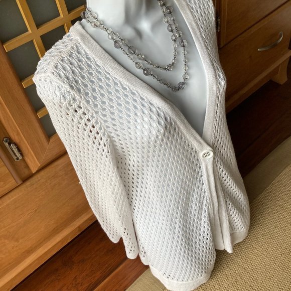 Christopher & Banks White Open Knit Cardigan Sweater. X Large - Picture 4 of 6